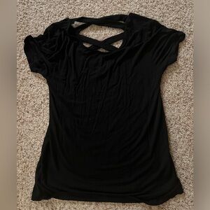 Black, Large, Wanna Be Brand, tee with criss-cross detail on the back